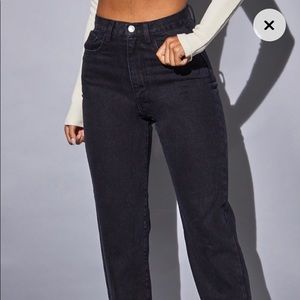 Pretty Little Thing: Black Split Hem Straight Leg Denim